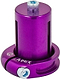 The Apex Mono Lite 1 Bolt Oversized Stunt Scooter Clamp & HIC Kit - Purple is a lightweight cylindrical clamp with a circular base, engraved with the "Apex" brand name. It comes equipped with bolts for securing onto scooter handles, making it an essential component of your HIC kit.