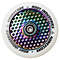 The Root Industries Honeycore 110mm Stunt Scooter Wheel features a rocket fuel neochrome honeycomb metal core and premium bearings, surrounded by a white outer rim. The branding "Root Industries" and "Honeycore Wheels" is displayed prominently in bold black letters.