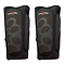The Triple 8 ExoSkin Shin & Whip Skate Protection Guards in black feature a neoprene body and a stylized number "8" logo. These sleek, curved guards provide protective cushioning for skating or other outdoor activities.