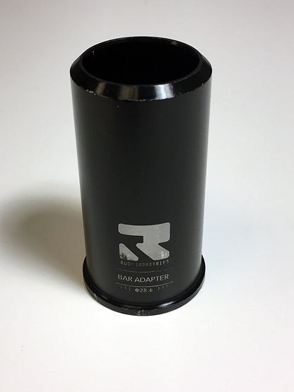 The Root Industries HIC Stunt Scooter Bar Adapter - Oversized is a black cylindrical adapter featuring the brand's white logo, designed for ideal compatibility with SCS setups. The text "Root Industries Bar Adapter III Ø28.6" is displayed on a plain white background, ensuring it perfectly fits your HIC bar requirements.