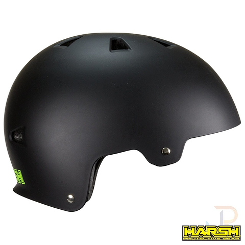 The Harsh ABS Skate / Scooter Helmet in Matt Black features a smooth matte finish, ventilation holes on the top, and a prominent Harsh logo sticker on the lower side. Engineered with high-impact absorbing technology, this helmet is ideal for ensuring safety during activities such as skateboarding, biking, and scooter riding.