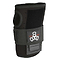 The Triple 8 Wristsaver Roller Derby Protection Wrist Guards in black feature gray padding and a Velcro strap, adorned with a logo of three white circles and the text "triple eight" in red. These wrist guards provide unmatched protection with reinforced double-stitching, perfect for activities such as skateboarding or roller derby.