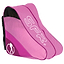 Introducing the SFR Ice & Skate Bag II in pink, featuring the "SFR" logo printed in white on the side. This water-resistant bag includes a black mesh section and a purple accent adorned with a white silhouette of an inline skater. It also comes with an adjustable shoulder strap for convenient carrying.