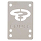The Enuff Skateboard Shock Pads (Pair) - White showcases a stylized logo cut out in the center. Designed by the brand Enuff, these skateboard riser pads come with four corner holes for mounting, helping to reduce shock and provide a more comfortable ride.
