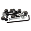 A custom setup featuring the Enuff Allen Key Skateboard Truck Bolts - 1" Black includes bolts, screws, and nylon lock nuts to ensure everything stays securely in place.