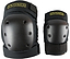 The Harsh Pro Park Knee / Elbow Combo Skate Protection Pad Set in Black offers impact-resistant knee and elbow pads. They feature hard plastic caps with ventilation holes, thick padding, adjustable straps, and the brand name "Harsh" is elegantly displayed in yellow letters on each pad.