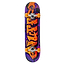 The Enuff Graffiti II Orange / Purple Mini Complete Skateboard, measuring 7.25" x 29.5", is an excellent choice for beginners. It features a vibrant graffiti-style design in purple and orange on its sturdy 7-ply Maple deck. Equipped with orange wheels and silver trucks, this skateboard seamlessly blends eye-catching artwork with dependable performance for those new to skating.