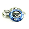 A stack of metal rings features an integrated scooter headset, prominently showcasing the Tilt Integrated Stunt Scooter Headset in blue. The rings include components like dust covers and Campy spec bearings, enhancing durability for scooters or bicycles.