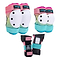 Introducing the Triple 8 Saver Series 3-Piece Skate Protection Pad Set - Shaved Ice by Triple 8, featuring a vibrant and protective gear set that includes knee and elbow pads as well as wrist guards. The pads highlight a pink, yellow, and teal gradient design with white protective caps accented in black. The wrist guards are enhanced with chic black and teal straps.