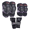 Introducing the Triple 8 Saver Series 3-Piece Skate Protection Pad Set in Charcoal Camo. This set includes knee pads featuring a camouflage pattern, black elbow pads, and wrist guards. Ideal for skating or similar activities, each piece is branded with the "Triple 8" logo to keep you safe and stylish.