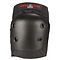 A black knee pad featuring impact-resistant polyethylene caps, reinforced with four rivets. The EVA foam fabric backing provides padded comfort, and the "Triple 8" brand logo is embroidered in red at the top, similar to their Triple 8 Street Elbow Skate Protection Pads - Black.