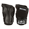 A pair of 187 Killer Derby Wrist Guards - Black, featuring the 187 brand logo on the right pad and a protective plastic shell on the left. Designed for skating or extreme sports, these wrist guards offer a padded interior for enhanced protection.