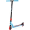 The Xootz Complete Stunt Scooter - Slasher Blue is a vibrant stunt scooter featuring a vivid design. It includes a black handlebar with blue grips and a light blue deck, making it ideal for younger riders who are learning tricks. The scooter is equipped with striking red wheels and stands upright against a white background.