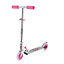 Presenting the Xootz Foldable LED Push Scooter in pink, featuring a sleek design with light-up wheels, a foldable frame, and stylish pink handlebars and accents against a plain white background.