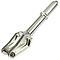 A polished chrome component, similar to the Root Industries AIR IHC Stunt Scooter Forks with a cylindrical shaft and forked end, is showcased against a white background. This lightweight scooter fork is ideal for 120mm wheels.