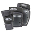 The REKD Heavy Duty Triple Skate Protection Pad Set in black includes knee and elbow pads, as well as wrist guards. Designed by REKD for optimal knee protection, they feature adjustable straps and a hard outer shell with the brand's logo prominently displayed.