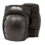 The REKD Ramp Knee Skate Protection Pads in black feature hard plastic caps and adjustable straps. The "REKD Performance Protection" logo is prominently displayed on the upper strap. Designed for action sports, these pads provide excellent impact resistance for optimal knee protection.