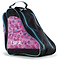 The SFR Designer Ice & Skate Bag - Pink Graffiti is a water-resistant roller skate bag in black and pink with blue trim, featuring a graffiti-style pattern with words like "awesome" and "skate." It showcases the brand name "SFR" prominently in white on the side and handle.