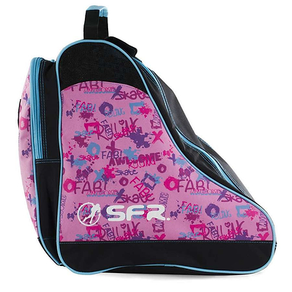 Introducing the SFR Designer Ice & Skate Bag in Pink Graffiti, an ideal choice for transporting your roller skates. This bag boasts a stylish design with graffiti accents and features a practical water-resistant quality to safeguard your gear.