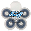 The Enuff ABEC 5 Skateboard Bearings, an 8-pack set from the brand Enuff, come elegantly housed in a translucent, flower-shaped plastic case showcasing the Enuff logo and website. These skateboard bearings are designed to be water-resistant and feature a dark center ring for enhanced durability.