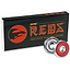 Bones REDS Skateboard Bearings - 8 Pack, widely favored in the extreme sports community, with two metal and red bearings prominently showcased in the front.