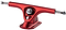 The Paris V3 Scarlet Red Longboard Trucks (Pair) - 180mm, by Paris, offer a metallic finish in vibrant red. They feature a detailed baseplate with an engraved logo, a strong kingpin, and a polished hanger. Known for their durability, these trucks also include mounting holes for easy installation.