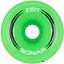 The Radar Sonar Zen 85A Quad Roller Skate Wheel is an affordable and vibrant green option, featuring "Zen" and "Sonar" printed in white. This wheel measures 62x32mm and has a durometer rating of 85a, with sleek black decorative lines curving around the center hole. It is ideal for those seeking quality Sonar Quad Skate wheels.