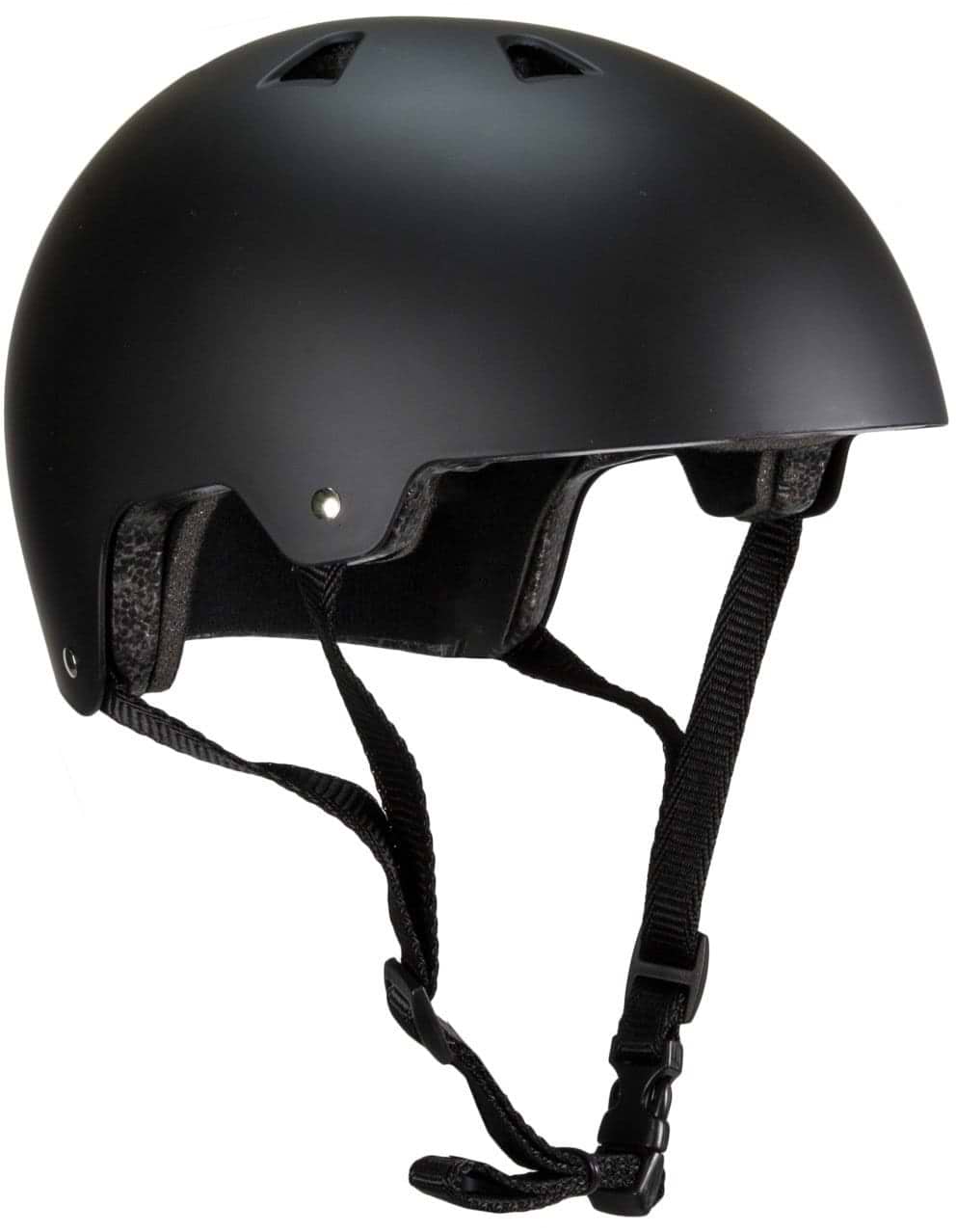 The Harsh ABS Skate / Scooter Helmet in Matt Black offers high impact-absorbing features, adjustable chin straps, and top ventilation holes, making it perfect for scooter riding.