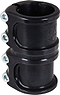 Introducing the Apex Lite 4 Bolt Oversized SCS Stunt Scooter Clamp in black, featuring a double-sectioned CNC machined metal design. It comes with shiny hex screws on the left and displays a subtle logo on the right, making it ideal for securely fastening circular objects such as handlebars.
