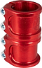 The Apex Lite 4 Bolt Oversized SCS Stunt Scooter Clamp - Red, crafted by Apex, is a lightweight, cylindrical scooter clamp made from CNC machined 7075 aluminum. It showcases a sleek design with a shiny finish and four visible screws on the side.