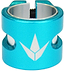 The Blunt Envy Twin Slit 2 Bolt Oversized Scooter Clamp - Teal is a lightweight aluminium piece featuring a white geometric logo on the front and twin vertical slots on both sides. Designed for versatility, it includes a threaded hole at the top, perfect for securely fastening items, making it an excellent choice for stunt scooter enthusiasts.