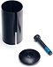 The Blunt Envy HIC Scooter Compression Kit includes a black cylindrical metal spacer with a vertical slit, accompanied by a matching black cap with a central hole, and a sleek black bolt featuring blue threading. Ideal for incorporating into your Blunt Envy scooter forks or as part of an HIC Compression Kit, all displayed against a white background.