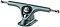 The Paris V3 Sage Green Longboard Truck, with its distinct teal hue, features a centrally placed shiny bolt and adjustable metal ends. Crafted using a proprietary alloy process, it boasts the brand's signature "Paris" logo on the baseplate, highlighting its sleek and practical design ideal for mounting.