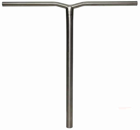 The handlebar, a Madd Gear MGP MFX BAMF Titanium Oversized SCS Stunt Scooter Bar, features a sleek T-shaped design crafted from Grade 9 Titanium to ensure durability and strength. Its smooth finish enhances its sophisticated aesthetic, making it the perfect choice for those seeking high-quality scooter bars without extra grips or features.