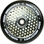 A 120mm Root Industries Honeycore stunt scooter wheel in black and mirror chrome features a metallic core with a honeycomb cut-out design. The rim, marked with "HONEYCORE" and "ROOT INDUSTRIES" in white text, highlights the precision craftsmanship of Root bearings for an exceptionally smooth ride.
