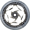 Introducing the Blunt Envy Tri-Bearing 120mm X 30mm Scooter Wheel in Chrome/Clear, featuring a Tri-Bearing design for enhanced control, a stylish patterned outer rim, and a central bearing. The outer edge is elegantly labeled "TRI BEARING ONE HUNDRED TWENTY X THIRTY MM 86A," while its sleek, shiny finish adds to its aesthetic allure.