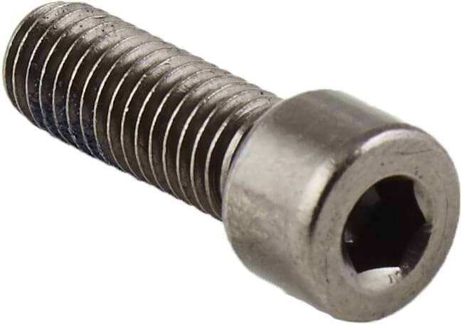 Close-up of a Dial 911 M8 Scooter Clamp Bolt, featuring a threaded body. Positioned at an angle against a plain background, it showcases its shiny surface and precise threading.