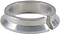 A Dial 911 IHC Scooter Compression Ring, crafted in silver metal, showcases a sleek, circular design with a notch on one side. Its reflective, shiny surface complements the slightly tapered bottom, creating a wider base.