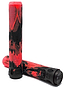 The sentence can be rewritten as:

A pair of interlocking CORE Pro Lava Red / Black Stunt Scooter Grips, measuring 170mm, features a red and black camo pattern with ribbed textures for enhanced grip. The "CORE" branding is displayed on both the ends and body. Crafted with a shock-absorbing compound for impact protection, these grips are showcased both vertically and horizontally against a white background.