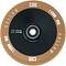 A detailed image of a CORE Hollow Core V2 110mm Stunt Scooter Wheel in Gum/Black highlights its Hollow Core Design with a black center and tan outer edge. The wheel is inscribed with "110MM 88A" and "HOLLOW CORE" in white text, ideal for stunt scooter wheels. It includes ABEC-9 bearings for improved performance.