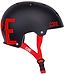 Introducing the CORE Street Skate/Scooter Helmet in Black and Red, showcasing bold "CORE" lettering on the side. This helmet features a classic skate design with ventilation holes, an adjustable red strap, CORE Lux Pads for enhanced comfort, and a quick-release buckle for effortless style.
