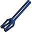 The Dare Dimension SCS/HIC Stunt Scooter Forks, crafted by Dare, features a cylindrical tube with a two-pronged base and bolt holes, and is engineered from CNC machined aluminum in blue, designed for compatibility with SCS and HIC compression systems.