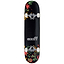 The Enuff Floral Black / Orange Complete Skateboard - 7.75" x 31.5" features a black, 7-ply maple deck with eye-catching tropical leaf patterns and the word "Enuff" in bold white letters. Outfitted with ABEC 7 bearings and sleek white wheels, this skateboard is crafted for both style and performance.