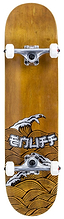 The Enuff Big Wave Brown / Silver Complete Skateboard features a durable 7-ply maple deck adorned with a captivating graphic of ocean waves and the brand name "Enuff" in white letters. Equipped with ABEC 7 bearings, white wheels, and silver trucks, it delivers both style and performance for smooth rides.