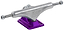 The Enuff Decade Pro Satin Purple Skateboard Trucks (Pair) - 129mm feature a stylish satin finish with a metallic silver hanger and purple baseplate, along with axles and bolts on each side. These trucks also include laser-etched hanger logos that enhance their sleek appearance.