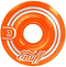 An Enuff Refresher II 53mm skateboard wheel in orange features the brand name prominently and is enhanced by sleek circular lines around the center, showcasing its refreshing aesthetic appeal.
