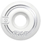 A white Enuff Refresher II 53mm skateboard wheel adorned with silver details and the brand "Enuff" inscribed on it. Designed with a 55D formula, it offers a simple yet functional aesthetic.