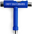 The Enuff Essential Skateboard Multi T-Tool - Blue, by Enuff, is a convenient tool designed with a T-shape for optimal skateboard maintenance. It showcases the "ENUFF SKATEBOARDS" text and offers various socket sizes to easily adjust skateboard components.