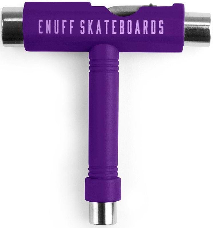 The Enuff Essential Skateboard Multi T-Tool - Purple, branded with "Enuff," is the perfect tool for skateboard maintenance. Its T-shaped design includes multiple attachments, making it easy to tighten your skateboard components.