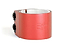 The Ethic DTC Basics 2 Bolt Oversized Stunt Scooter Clamp in red is a high-quality aluminum clamp with two black hex screws and etched text on its side, perfect for securing your stunt scooter's oversized handlebars.